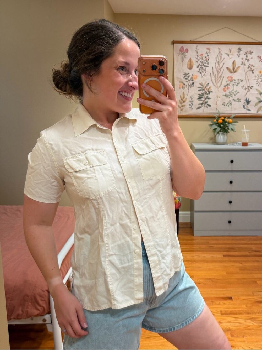 Vintage Anna & Frank Pure Silk Classic Cream Short-Sleeve Button-Up Shirt SP